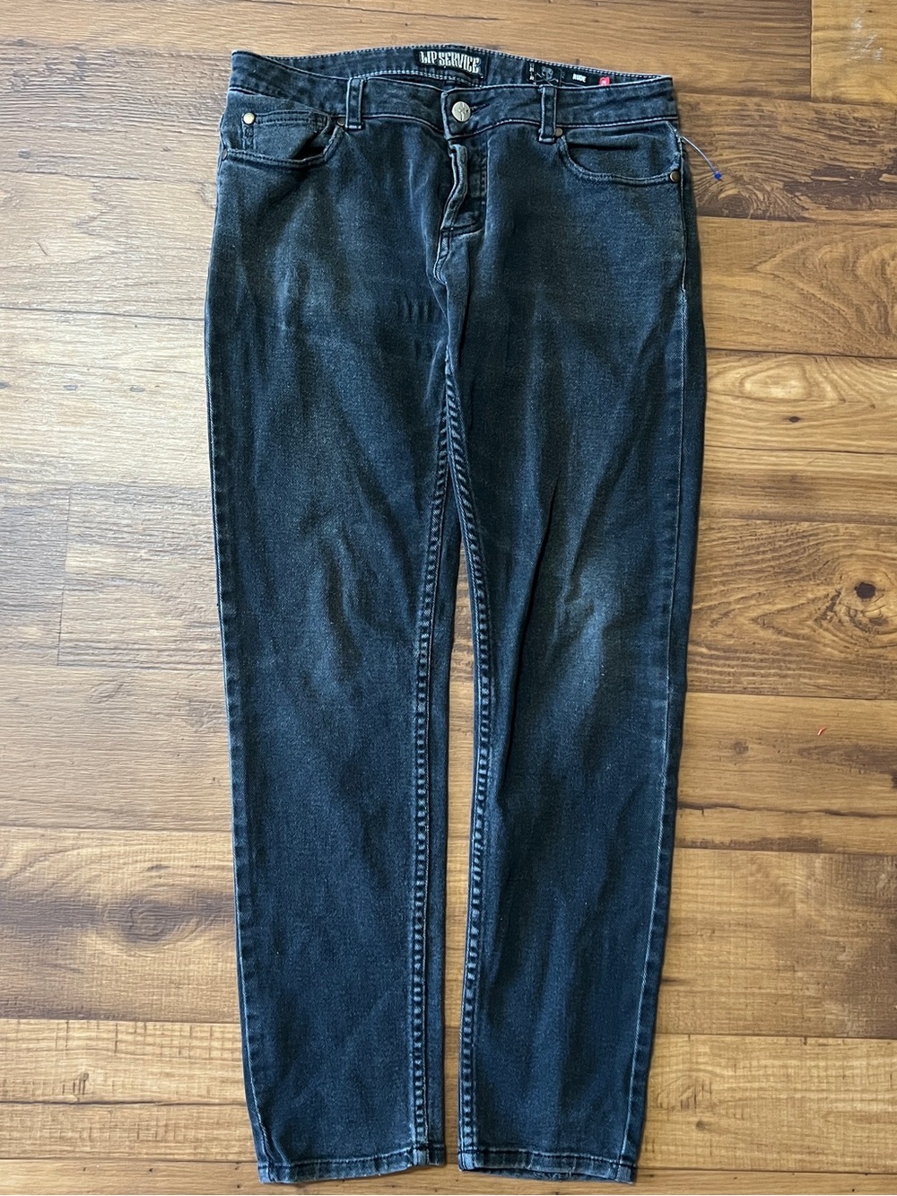 Lip Service Jeans Rude 31x 32 Black Stretch Button Fly Skull Y2K Denim Grunge